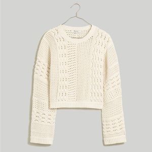 NWT Madewell Crochet-Knit Crop Sweater in antique cream extra small
